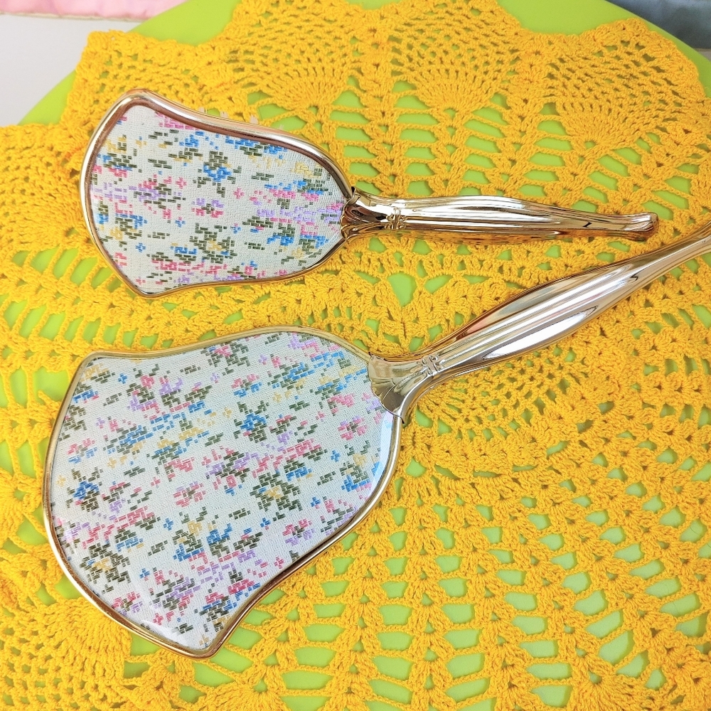 Vintage 50s 60s Hand Mirror & Brush Vanity Set
